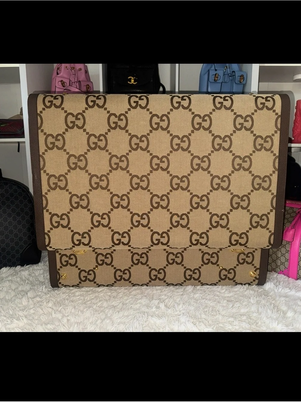 Gucci Jumbo Ridgid Suitcase Brown & Beige GG Monogram with Gold Hardware
